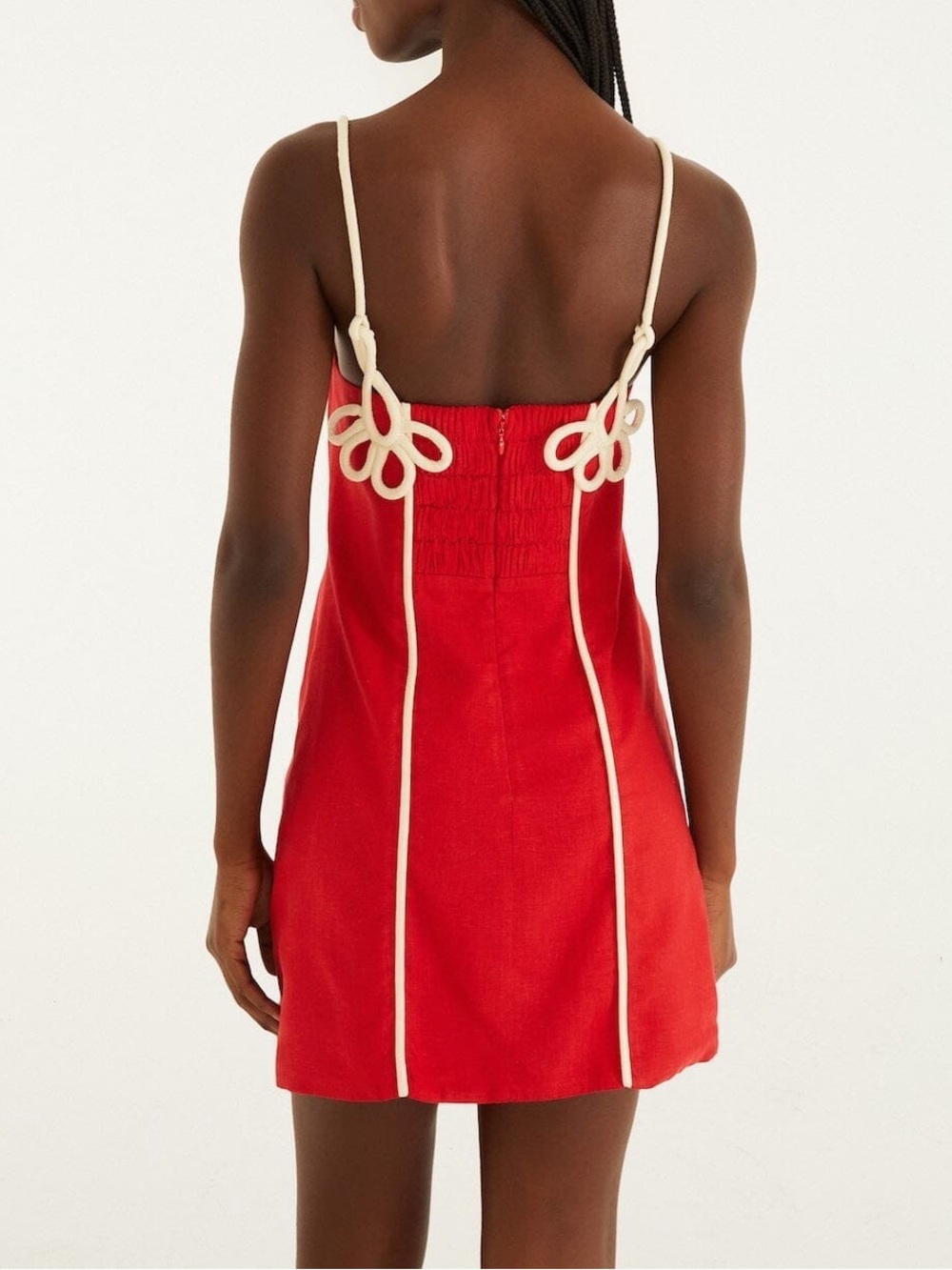 NWT Farm Rio Linen 3D Flower Mini Dress Red White Floral Women’s Size Medium - Picture 3 of 12